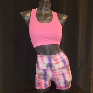 AVIA EVCR Pink Blue Sports Bra and Tie-Dye Shorts Set